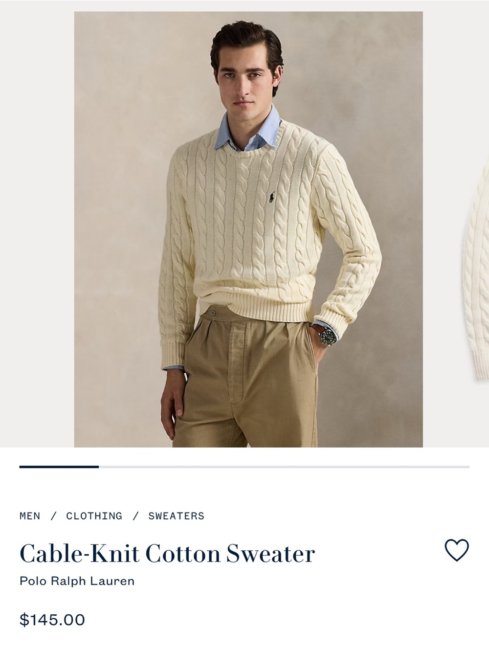 Polo by Ralph Lauren Cream Cable-Knit Crewneck Sweater